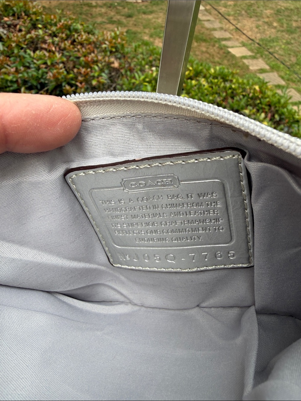 Coach Cream and Metallic Silver Signature  Logo Large Canvas Wristlet 7765 - Picture 11 of 16